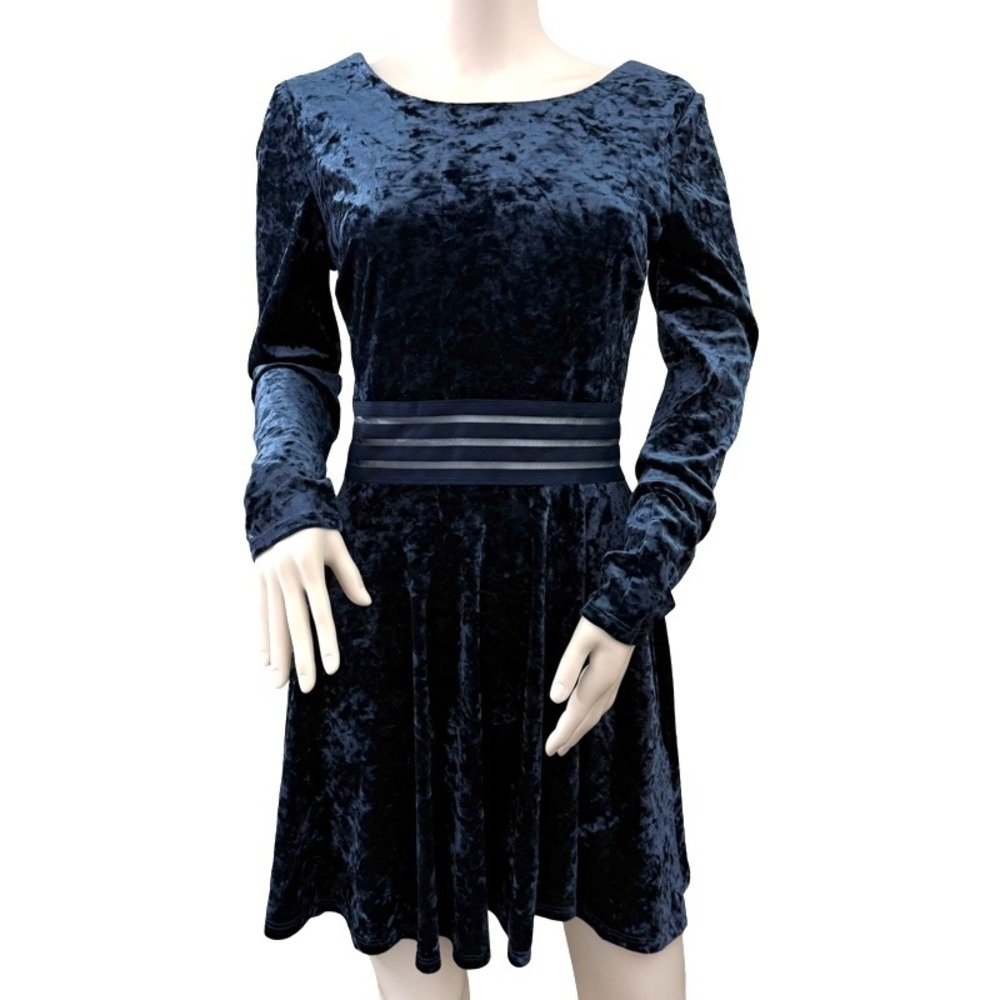 JODI KRISTOPHER Blue Crushed Velvet Fit Flare Dress Size‎ 9 Holiday Formal Wear